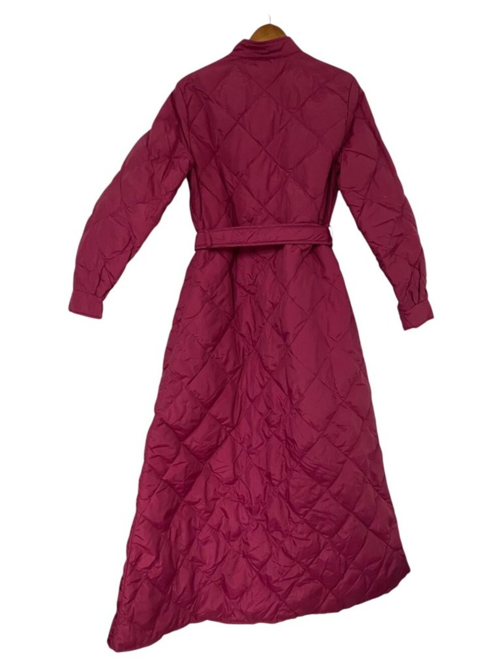 VTG Eddie Bauer Womens Goose Down Robe Medium Cranberry Belted 70s 80s - Picture 2 of 8